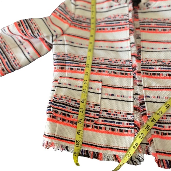 Belle Vere White Woven tweed tassel long sleeve cropped open blazer size med - Picture 8 of 9